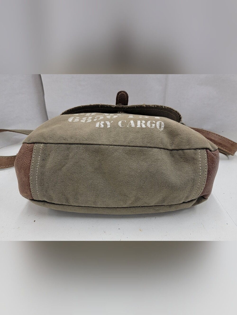 Myra Bag Canvas & Leather Hide Crossbody Bag Upcycled Military Canvas - Picture 8 of 12